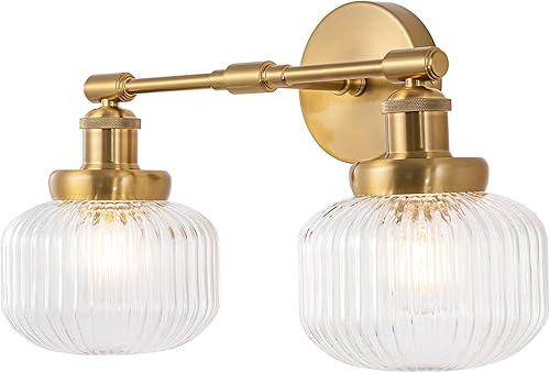 Miniatura 2 de Lámpara de tocador de 2 luces, aplique de pared industrial con pantalla de globo a rayas transparentes, luz de baño para dormitorio, sala de estar,