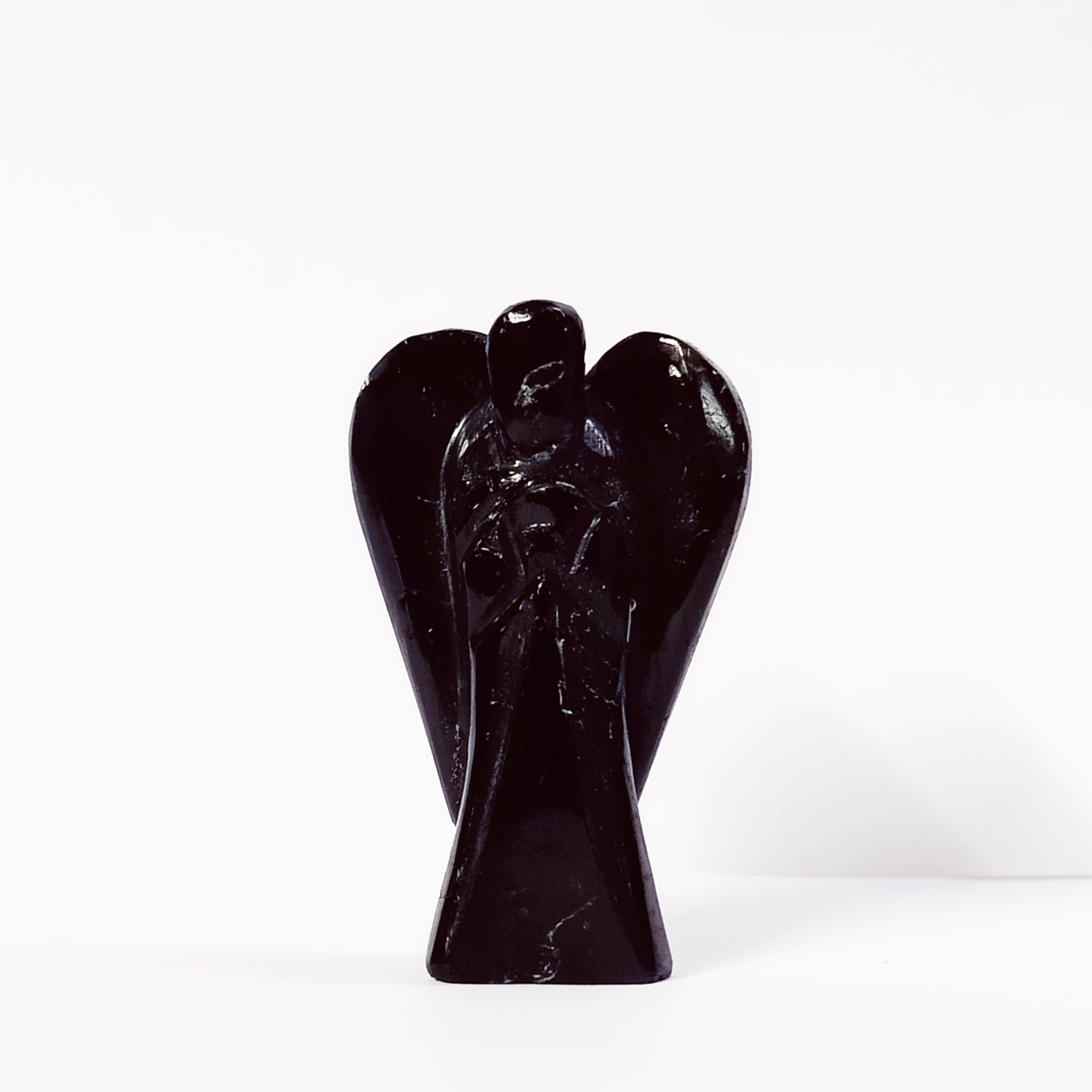 Gangesindia Natural Black Tourmaline Angel Figurine | 2 Inch Guardian Angel | Hand-Carved Gemstone Statue for Spiritual Protection Table Desk Decoration Item