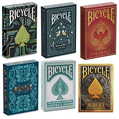 New Bicycle Playing Cards 6 Deck Collector's Bundle - Bicycle Dark Mode | Bicycle Aviary | Bicycle Fyrebird | Bicycle Sea King |Bicycle Aurora | Bicycle Fashion Teal