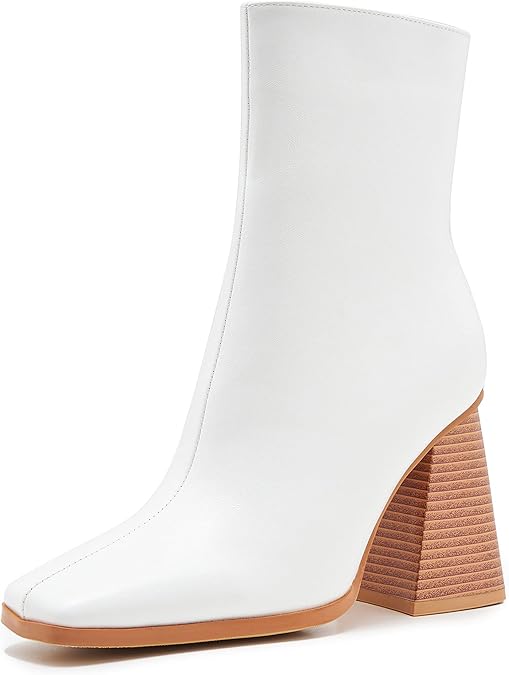 Amazon.com | ZXHYZLZ Womens White Chunky High Heel Boots