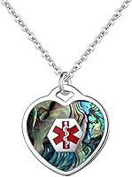 Vista 16 de LinnaLove Collar de alerta médica para mujeres personalizable Pearl/Shell Heart Medical ID colgante con cadena de 24 pulgadas