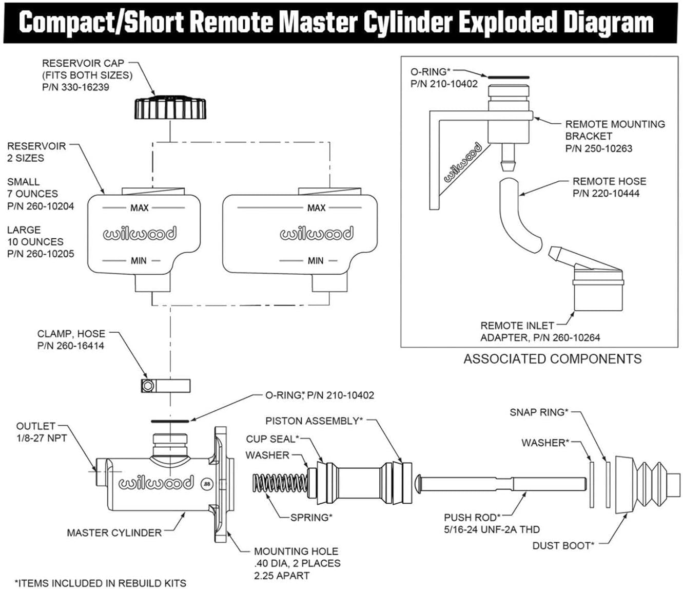 Wilwood 260-13621 Master Cylinder (Compact Remote Flange Mount ; Banjo W/Reservoir)