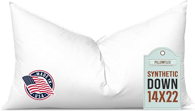Pillowflex Synthetic Down Pillow Insert - 14x22 Down Alternative Pillow, Ultra Soft, Small Rectangle, Lumbar, Travel, Neck, S