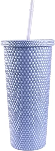 Sekirou Vaso de doble pared mate con tapa y pajilla 22 onzas de agua personalizable taza de café frío morado