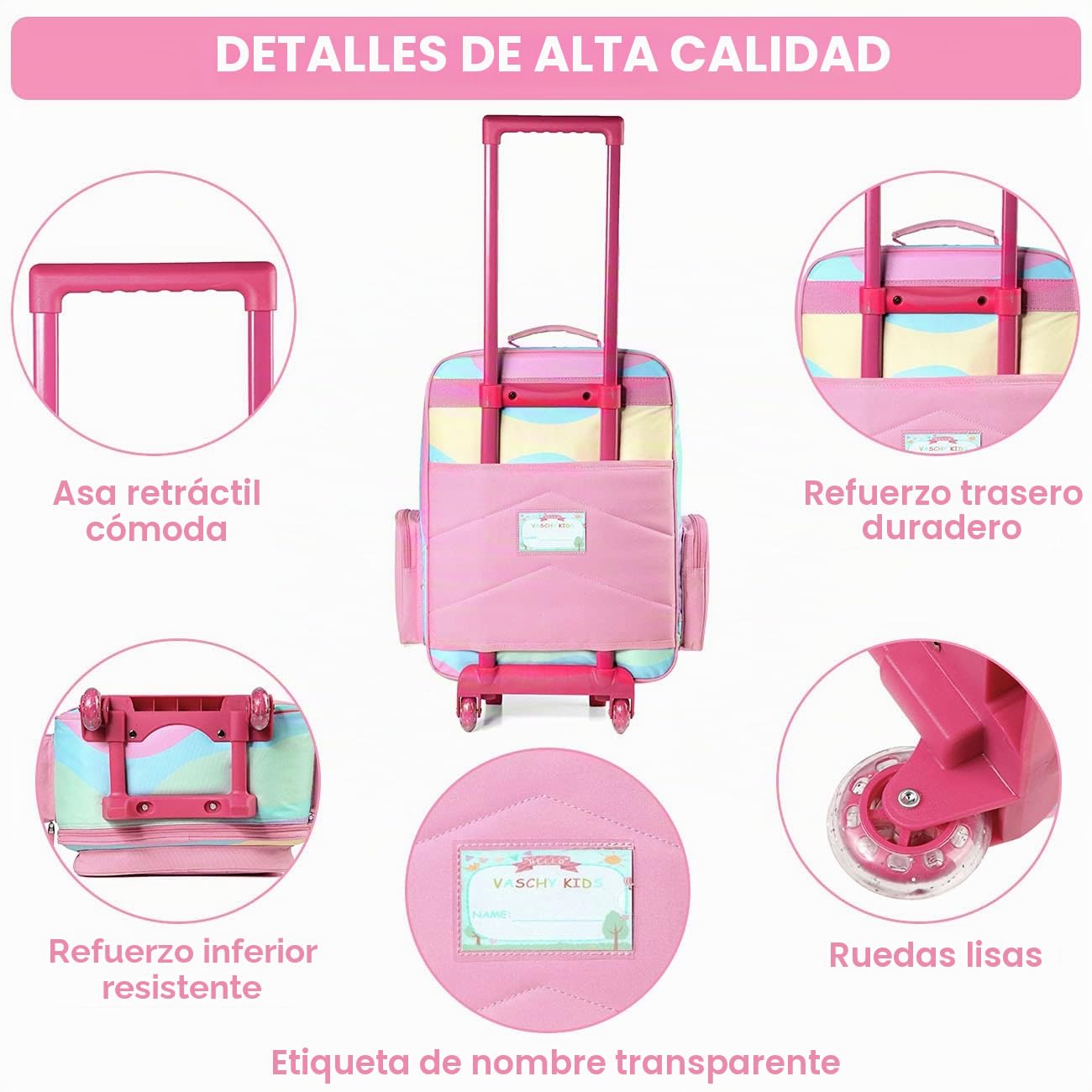 Maleta Infantil Niños Niña, VASCHY Equipaje de Viaje de Mano con 2 Ruedas para Niños Maleta Cabina Trolley Grande para Escolar Viaje, 52x35x17CM, 31 litros
