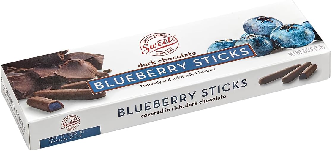Dark Chocolate Blueberry Sticks - Chocolate Covered - Blueberry Flavor With Dark Chocolate Coating - Old Fashioned Treat - One (1) 10.5oz Box
