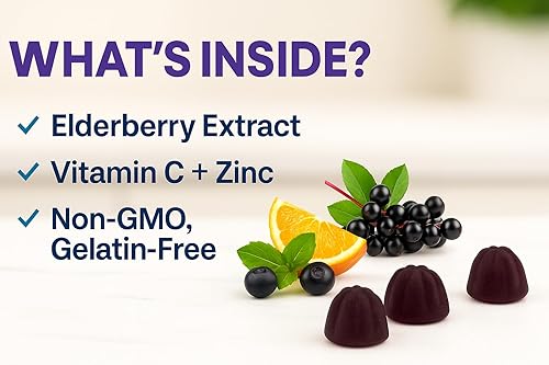 Miniatura 3 de VITA GLOBE Gomitas de saúco con vitamina C y zinc, suplemento diario para apoyo inmunológico y bienestar  Extracto de saúco con antioxidantes en un