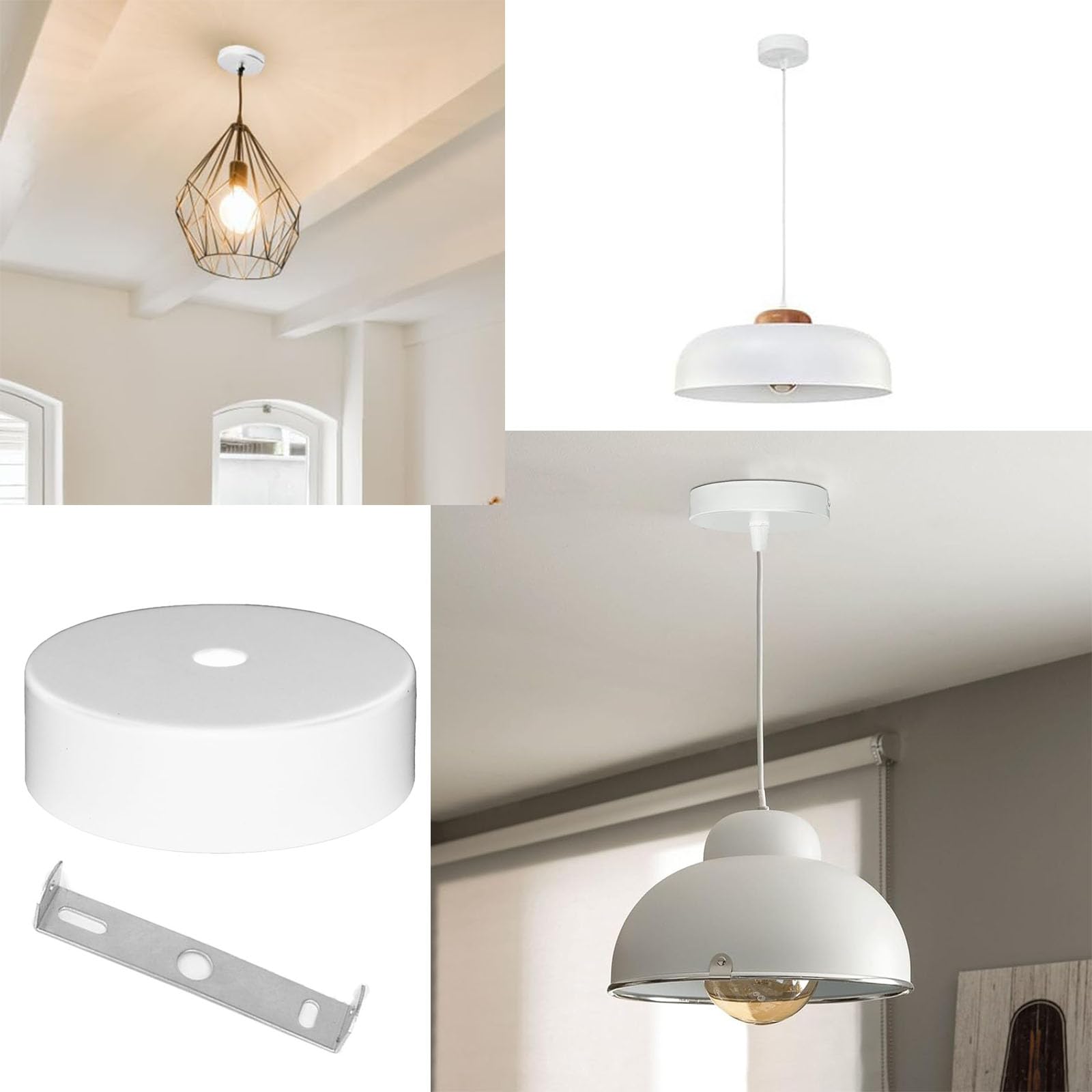 Rosace De Plafond En Bois D'hévéa 30 Cm - 3 Trous - Cache-fil Pour Lustre Et Suspensions - 10