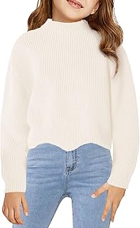 Haloumoning Girls Mock Neck Sweaters Kids Fall Fashion Long Batwing Sleeve Rib Knit Pullover Clothes 5-14 Years