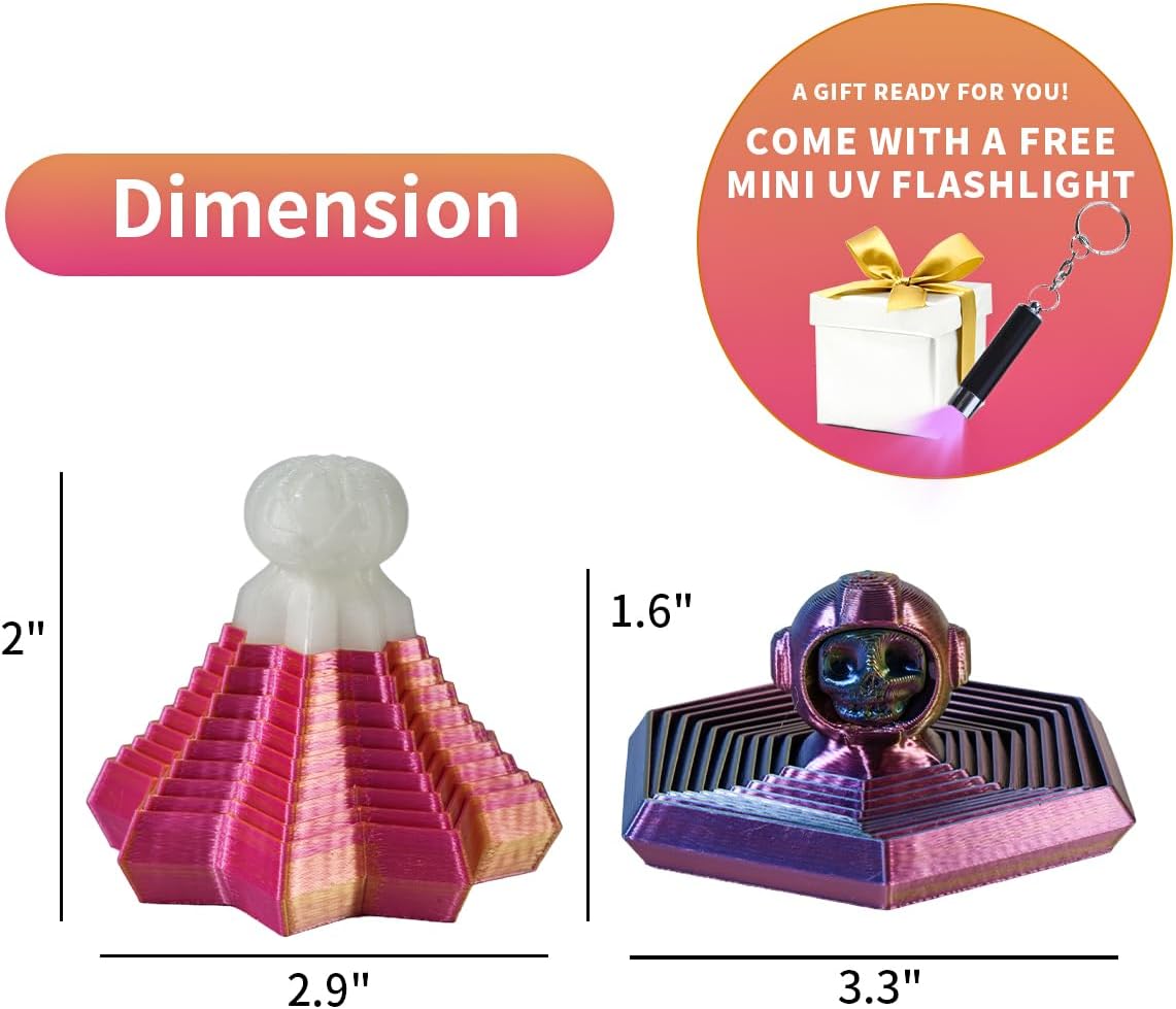 3D Printed Fractal Fidget Hexagon-Hexagonal Spiral Visual Fingertip Toys for Stress Anxiety-Glow in The Dark Skull Toys for Calming Relief- Halloween Fidget Toys for Kids & Adults (4 Pack)