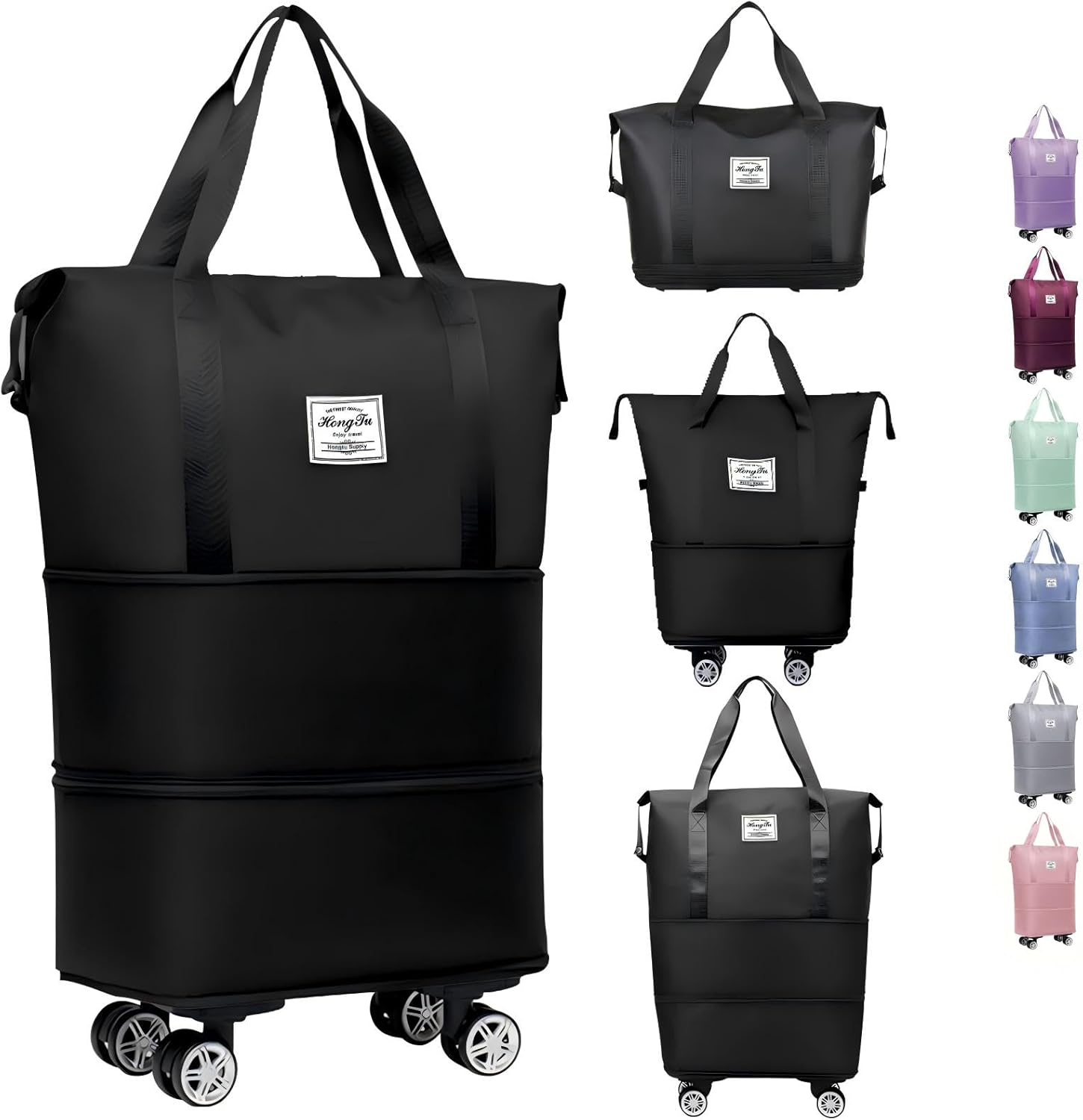 Travel Rolling Duffel Bag with Removable Wheels,foldie travel bag expandable,Expandable Foldable Carry-On Luggage for Trip or Hospitalization