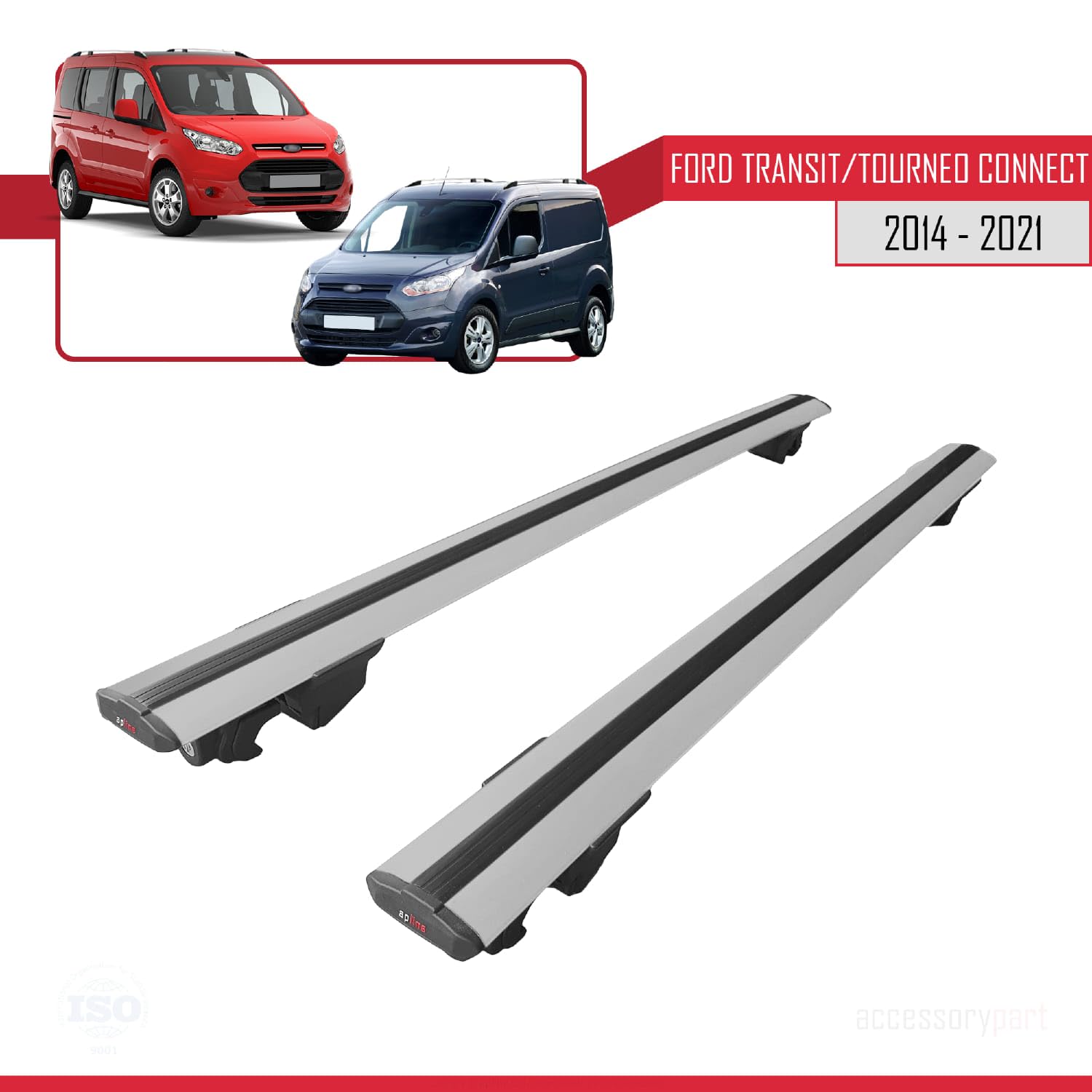 Compatible con Ford Transit/Tourneo Connect 2 2014-2021 Modelo Hook Barra de Techo Auto Portaequipajes Barras Transversales Gris Aluminio 2 Barras