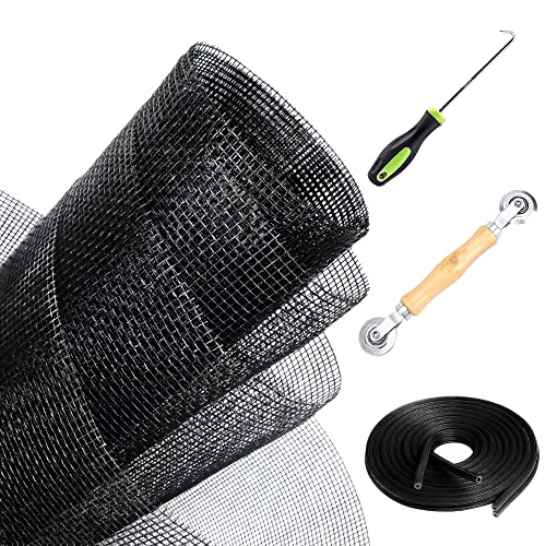 Window Screen Repair Kit, Window Screen And Screen Door Replacement Mesh, Fiberglass Window Screen Mesh, 48" X 118" Screening With Rolling Tool&Spline Remover Hook&32Ft Spline #TOP26