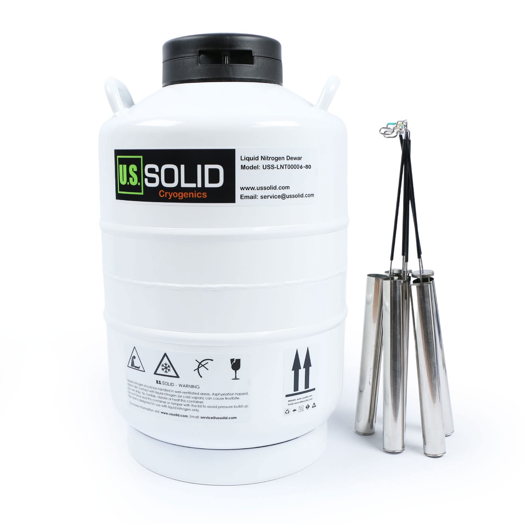 U.S. Solid 20 L Cryogenic Container Liquid Nitrogen (LN2) Dewar Semen Tank 6 Canisters Carry Bag, 80mm Diameter