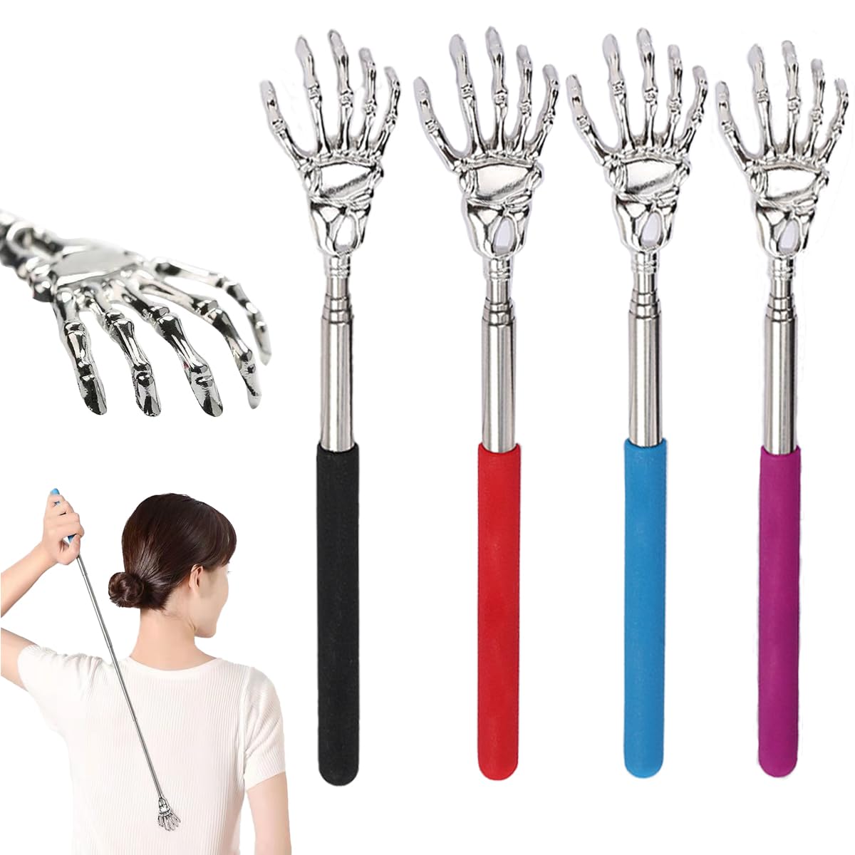 Amazon.co.jp: 孫の手 伸縮 背中かき棒 伸びる棒 4枚入り（4色