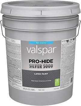 طلاء حائط داخلي Valspar 71000 White Base Pro-Hide Silver 5000، مسطح، سعة 5 جالون