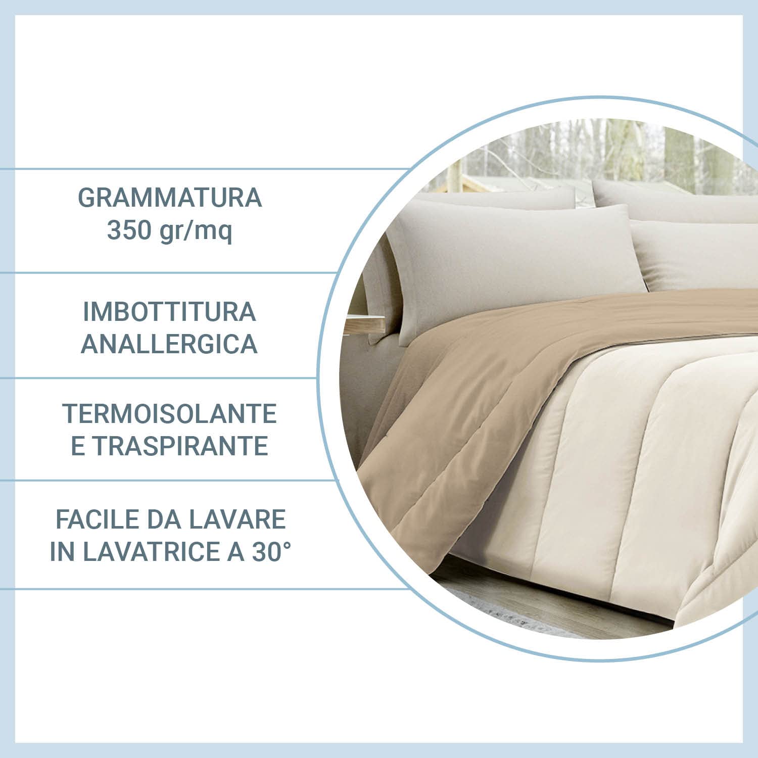 Banzaii Trapunta Invernale, calda e morbida – Piumone da 350 gr/mq - Microfibra manopesca – Traspirante, Anallergica – Prodotta in Italia – Matrimoniale 260x260 cm Panna/Sabbia