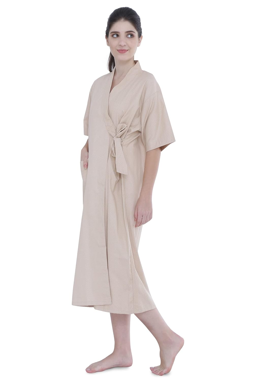 UNIFORM CRAFT - Front open gown dobby checks soft finish ideal for Patient wear Home healthcare (2XL, Beige) UNIFORM CRAFT - Front open gown dobby checks soft finish ideal for Patient wear Home healthcare (2XL, Beige)