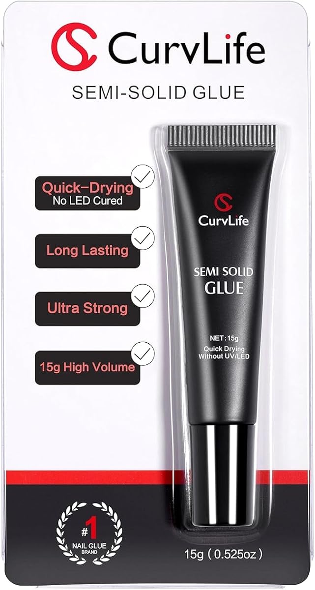 Pegamento de uñas semisólido, 15 g de pegamento de uñas fuerte para presionar sobre uñas | No necesita lámpara UV, el gel de pegamento para uñas que se seca al aire tiene una textura que rellena los huecos para las puntas de las uñas y las prensas con una fijación rápida y duradera