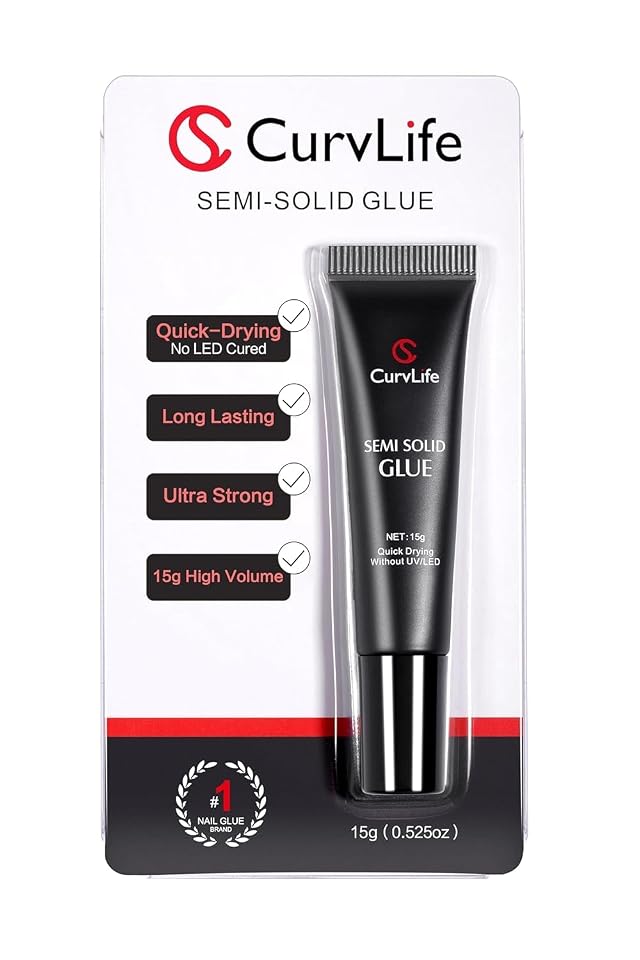 Curvlife Super Strong Nail Glue 15g for Press On Nails - Quick Drying Semi Solid Long Lasting No