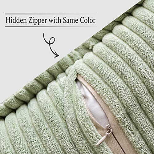 Image of MIULEE Spring Decorative Throw Pillow Covers for Couch Bed Livingroom 16x16 Inch Set of 2 Sage Green Boho Accent Throw Pllows Broadside Striped Patchwork Soft Corduroy Pillowcases