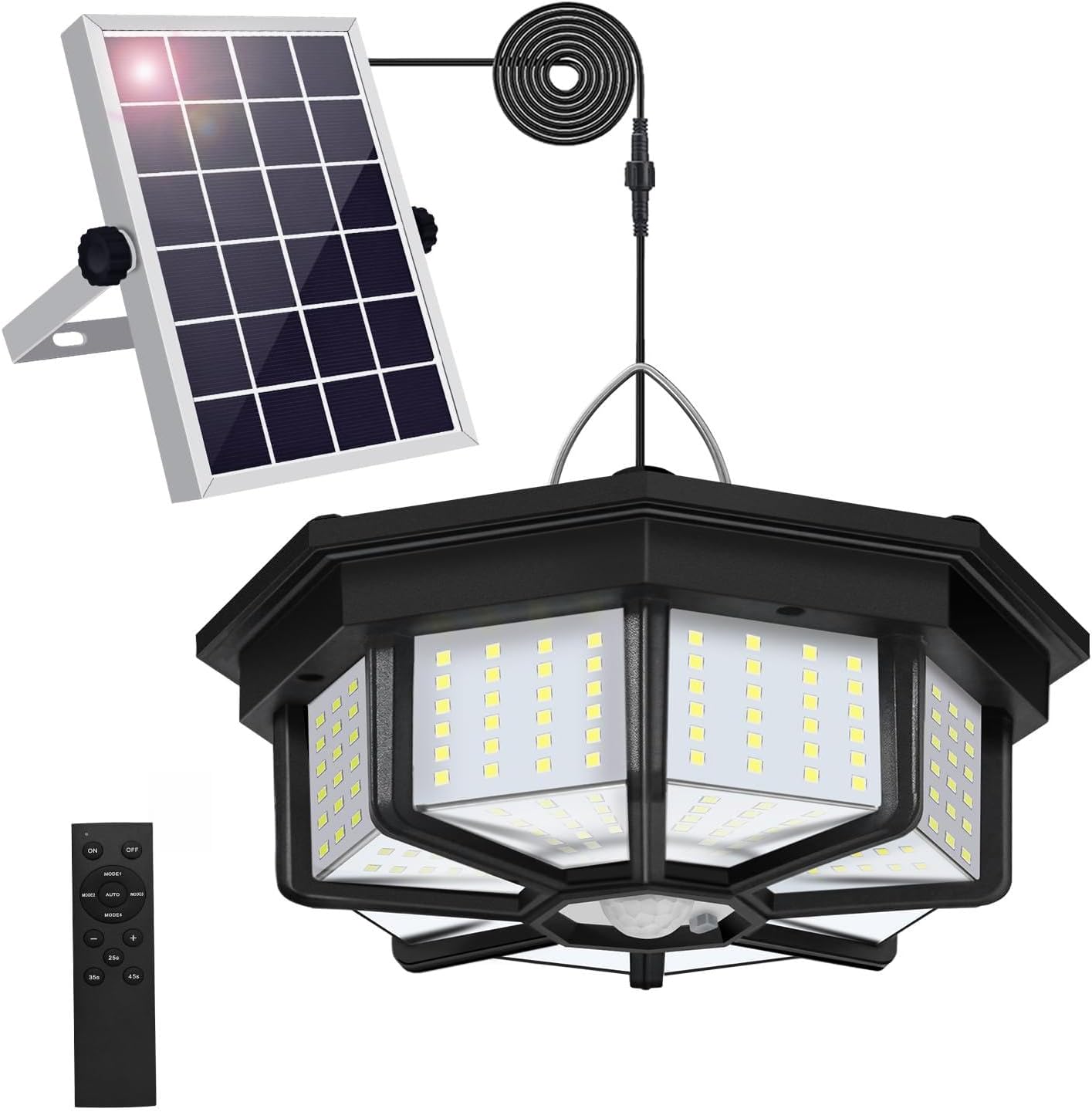 Solar Shed Light Indoor Outdoor 288LED 360°Lighting Solar Lights Work in Daytime with Remote Control, Waterproof Solar Gazebo Lights with Motion Sensor/5 Modes for Home Shed Garage Barn