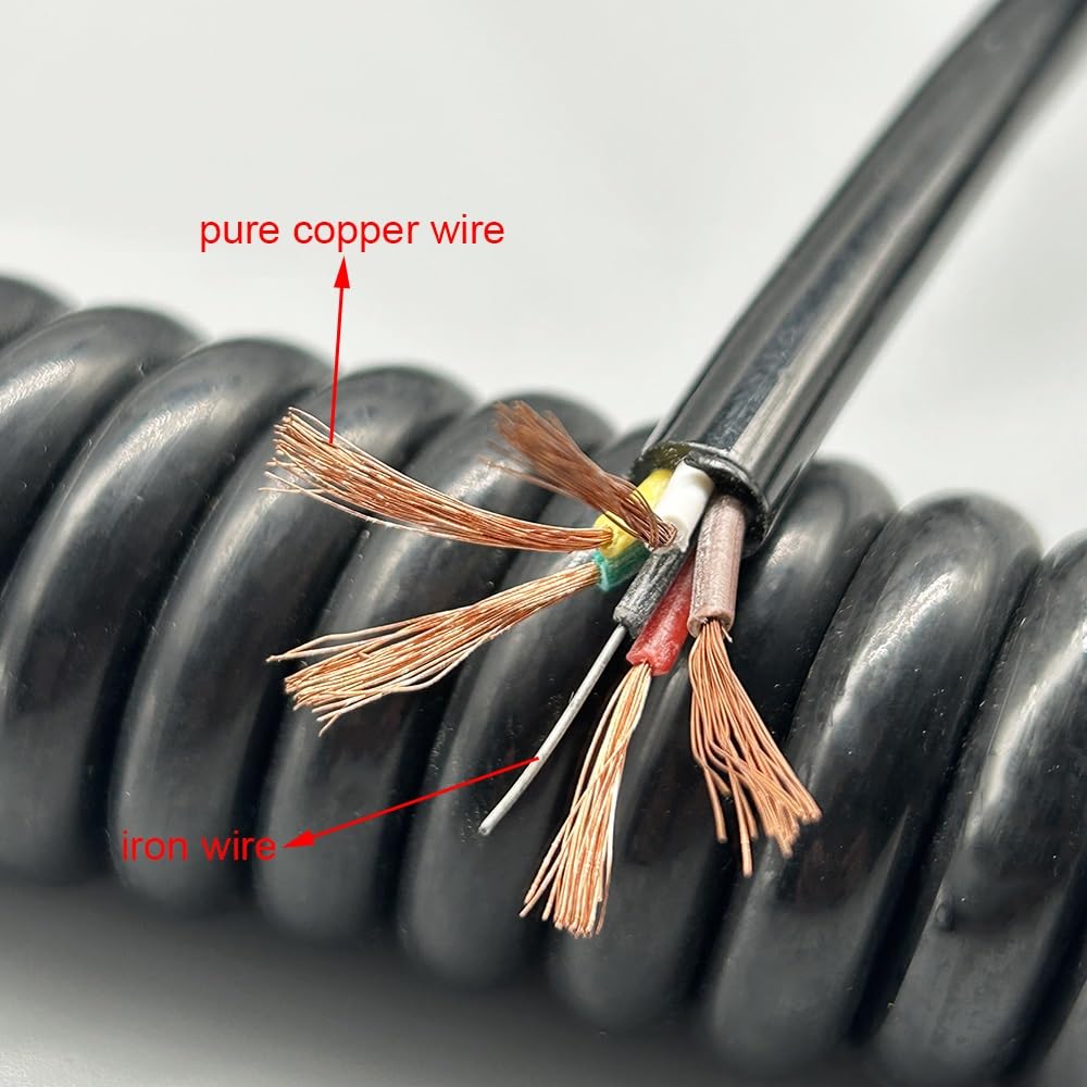 Cable de Datos Cable telefónico Cable de teléfono, Cable de extensión de alimentación telescópico de 5 núcleos con Resorte de Alta Elasticidad y núcleo de Cobre.(Stretch 3.75 Meter)
