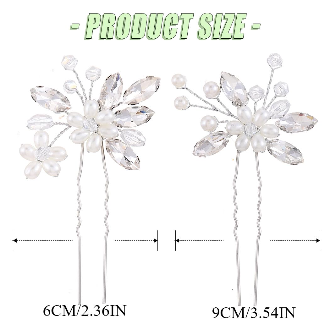EVILD Bridal Wedding Hair Pins Pearl Hair Accessories Silver Rhinestone Hair Clips for Women (Pack of 2) image 4