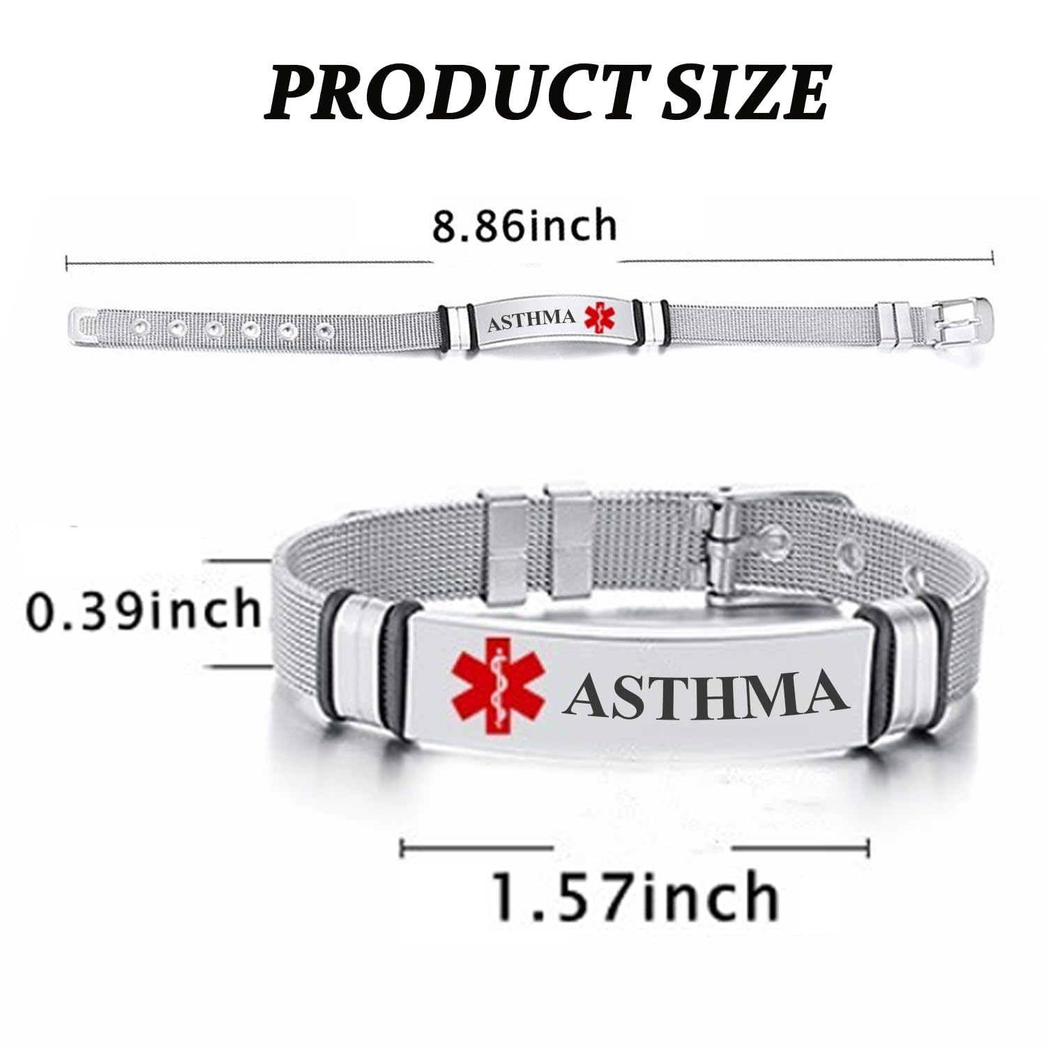 Bracelet d'alerte médicale pour homme et femme en acier inoxydable avec gravure laser gratuite