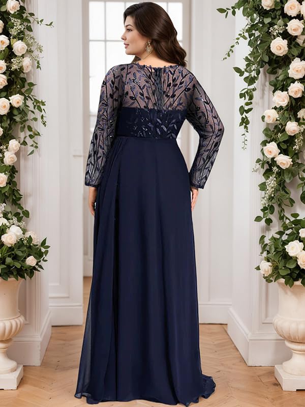 IIF Mother of The Bride Dresses for Wedding Mermaid Chiffon Lace Sequin Formal Evening Dress with Slit IIF1792