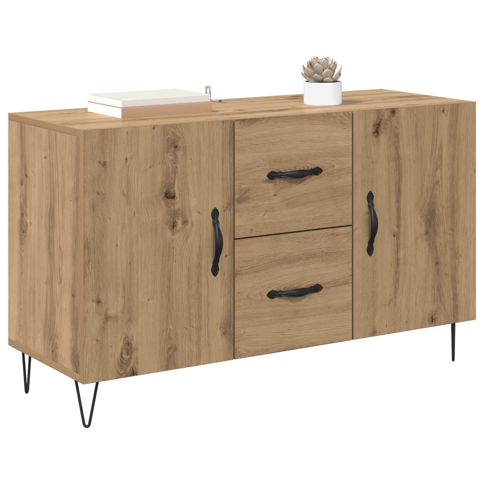 Credenza Rovere artigianale 100 x 36 x 60 cm con spaziosa capacità di stoccaggio, moderno mobile da buffet con cassetti e ripiani, per soggiorno o cucina