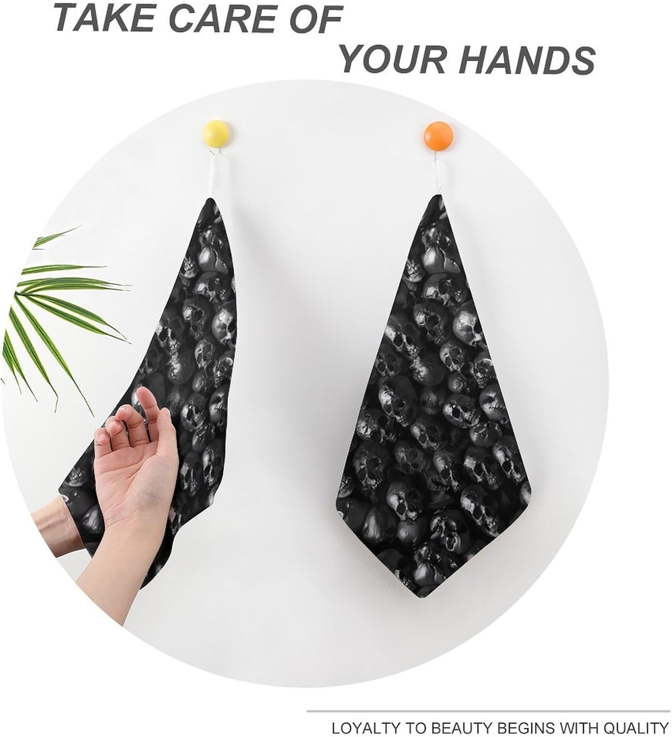 Black Skull Head Hand Towels for Bathroom Kitchen Towels Small Towel Handkerchiefs with Hanging Loop 4PCS