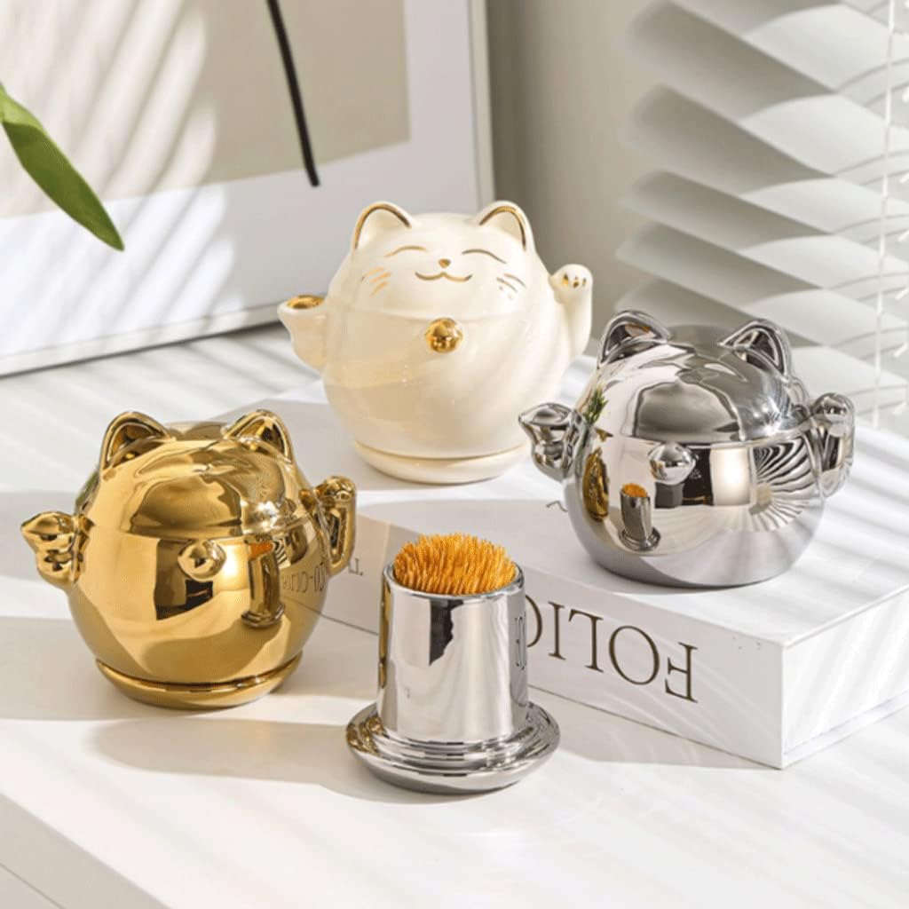 Exquisite Ceramic Toothpick Holder Kitten Toothpick Dispenser Cute Toothpick Holder Dispenser with Lid Toothpicks Container Simple Sturdy