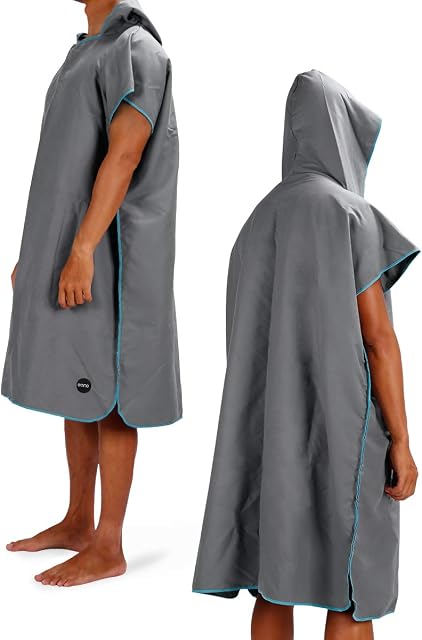 Amazon Brand Eono Unisex Microfiber Changing Robe Towel with Hood for Swimming, Beach, Bath, Quick Dry Hooded Surf Poncho Towel for Home & Outdoor