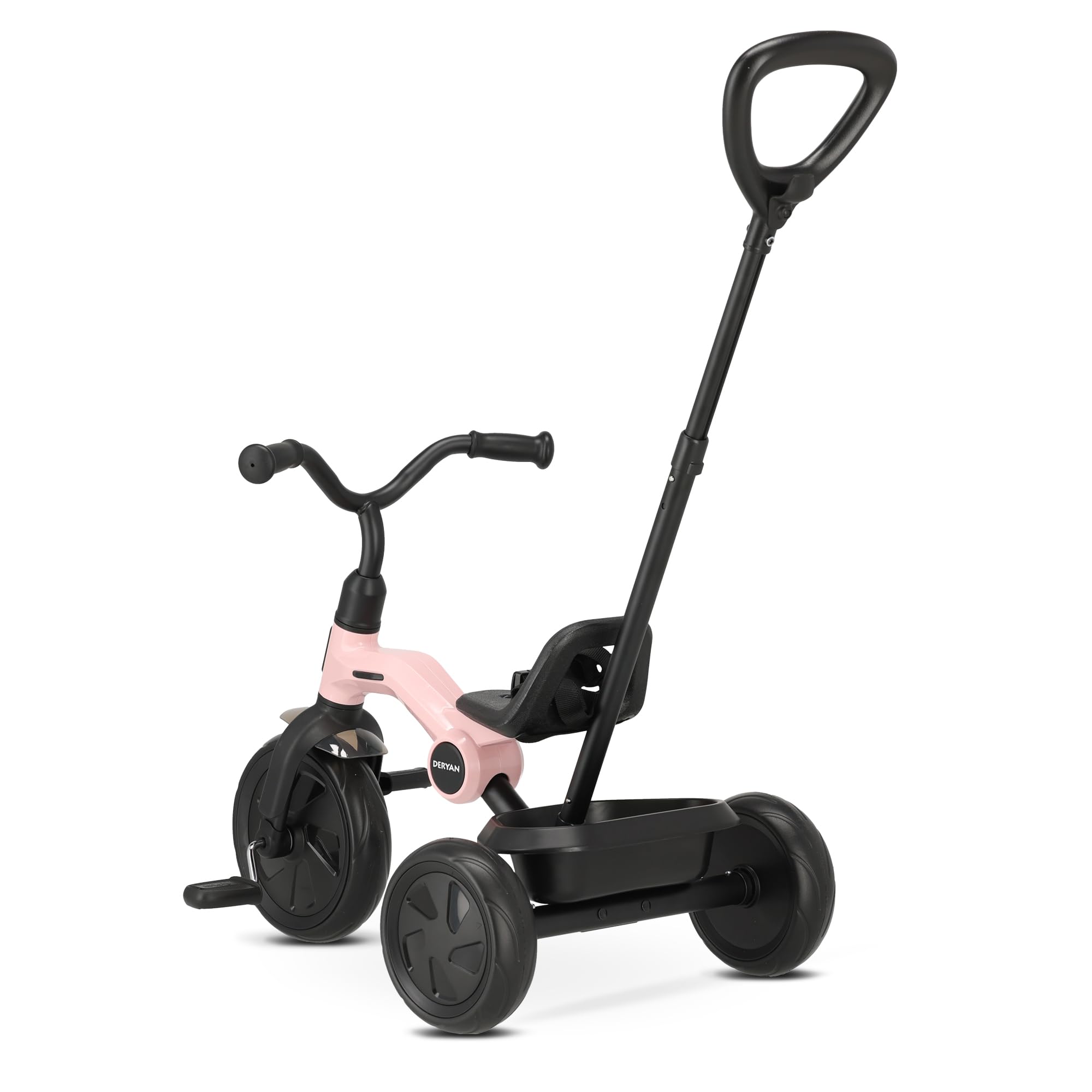 Deryan Tricycle Bébé Drifter de 2 à 6 Ans (Max. 25 kg), Draisienne Évolutif, Velo Poussette, Trike Bebe, Facile À Plier, Pliable, Vélo Bébé - Guidon et Ceinture de sécurité Inclus, Rangement, Rose