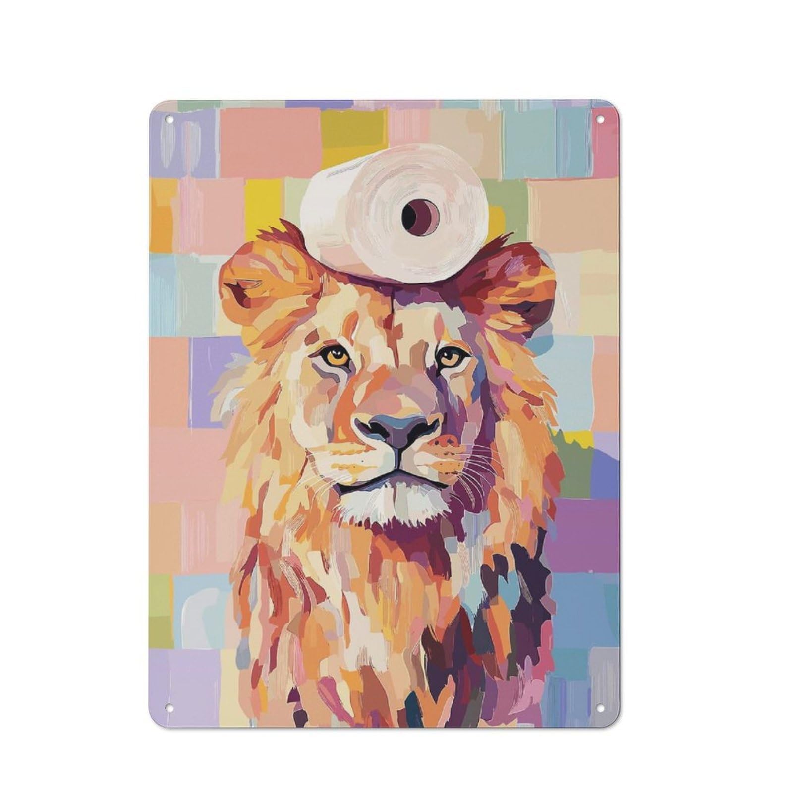 Junmoney Style-8 Workshop Style Lion With Toilet Paper Hat Tin Sign 40X30cm, Garage Wall Decor For Tool Room, Garage, Studio Or Home Bar