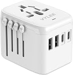 VYLEE Universal International Power Travel Plug Adapter, 5 in 1 European Travel Plug Adapter W/ 3.5A 2xUSB-A and 2xUSB C Wall Charger and Worldwide AC Outlet for Europe USA UK AUS Asia (White)