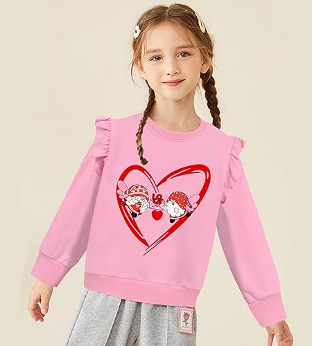 Miniatura 2 de DDSOL Sudaderas para niñas pequeñas, sudadera de San Valentín, cuello redondo, con volantes, manga larga, para niñas de 2 a 7 años