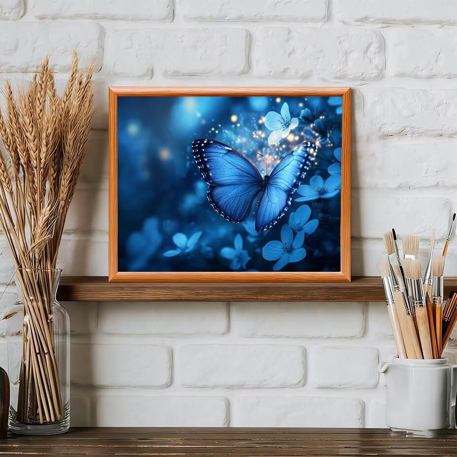 Pintar por números adultos mariposa azul cuadro DIY de 40x50 cm con pinceles y pinturas acrílicas 3