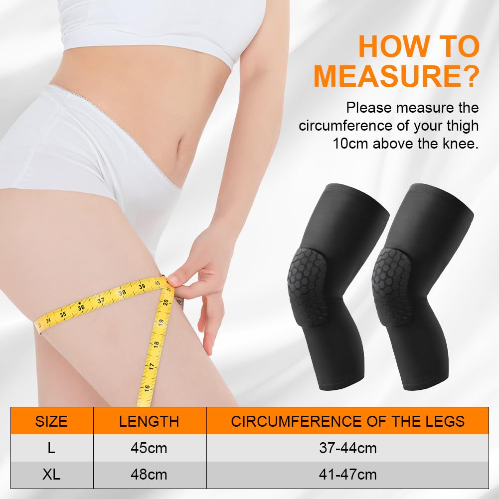 AYBUY Rodilleras de baloncesto, Rodilleras Voleibol para Adulto, Flexible Rodilla Protectoras Deportivas, 2 pcs mangas de compresión anticolisión de panal, para patinaje, Danza, Skate niños, L, negro - 3