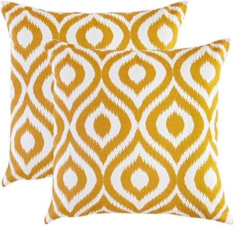TreeWool (2 Pack Ogee Ikat Accent Cotton Canvas Cushion Covers (45 x 45 cm, Navy Blue & White)