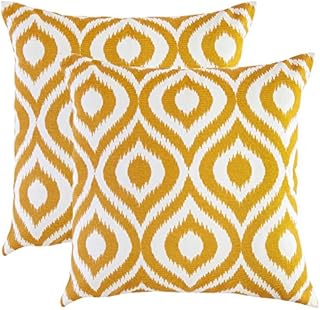 TreeWool (2 Pack Ogee Ikat Accent Cotton Canvas Cushion Covers (45 x 45 cm, Navy Blue & White)