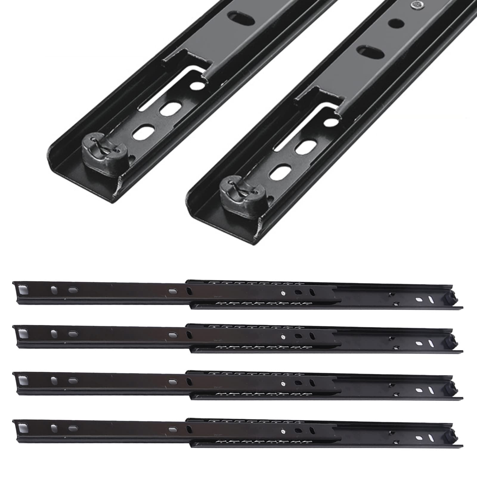 Cajón deslizante. 4 guías con rodamientos de bolas de 2 secciones de 10, 16 y 20 pulgadas, soporte resistente de 35 kg, montaje lateral for gabinete, cocina, teclado, guías for estantes (Color : Blac