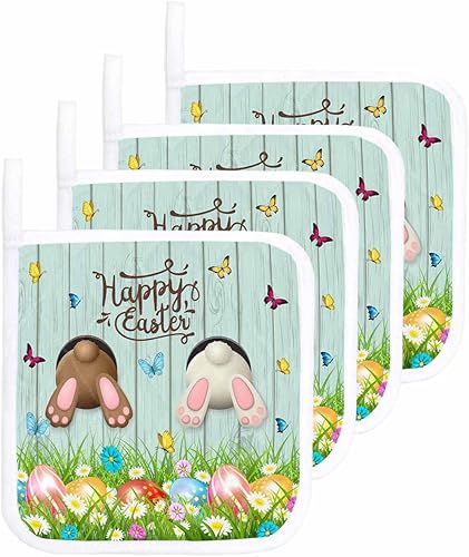 Miniatura 7 de 2 Packs Easter Bunny Butt Pot Holders Sets for Kitchen,Oven Pan Plate Bowl Pads Heat Proof Mat with Hanging Loop,Terry Cloth Potholders Soft Grip