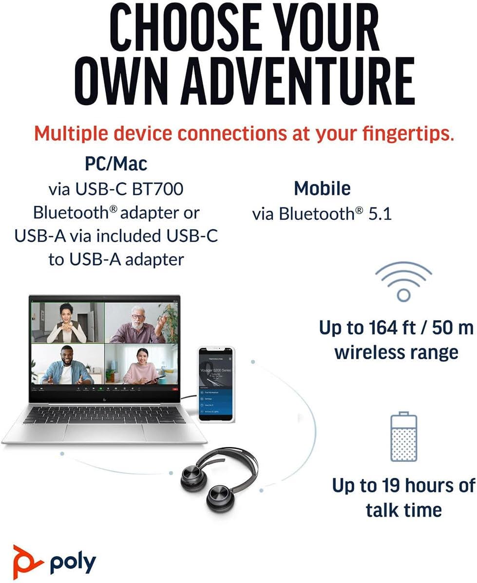 Poly Voyager Focus 2 USB-C-C Headset +USB-C/A Adapter + Charging Stand