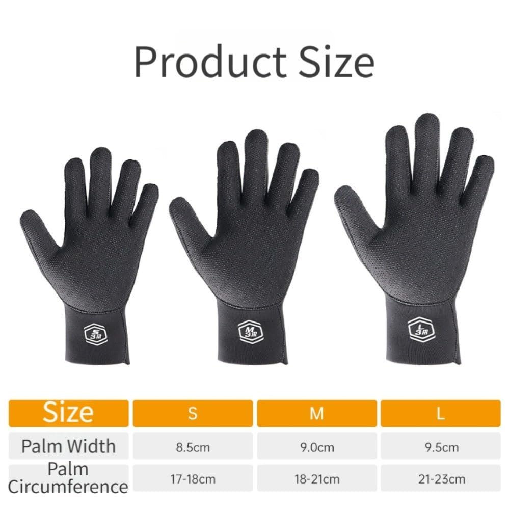 Guantes de buceo de neopreno de 3 mm para protección contra el frío, palma antideslizante, resistente a la abrasión, elásticos, para buceo, surf, color negro