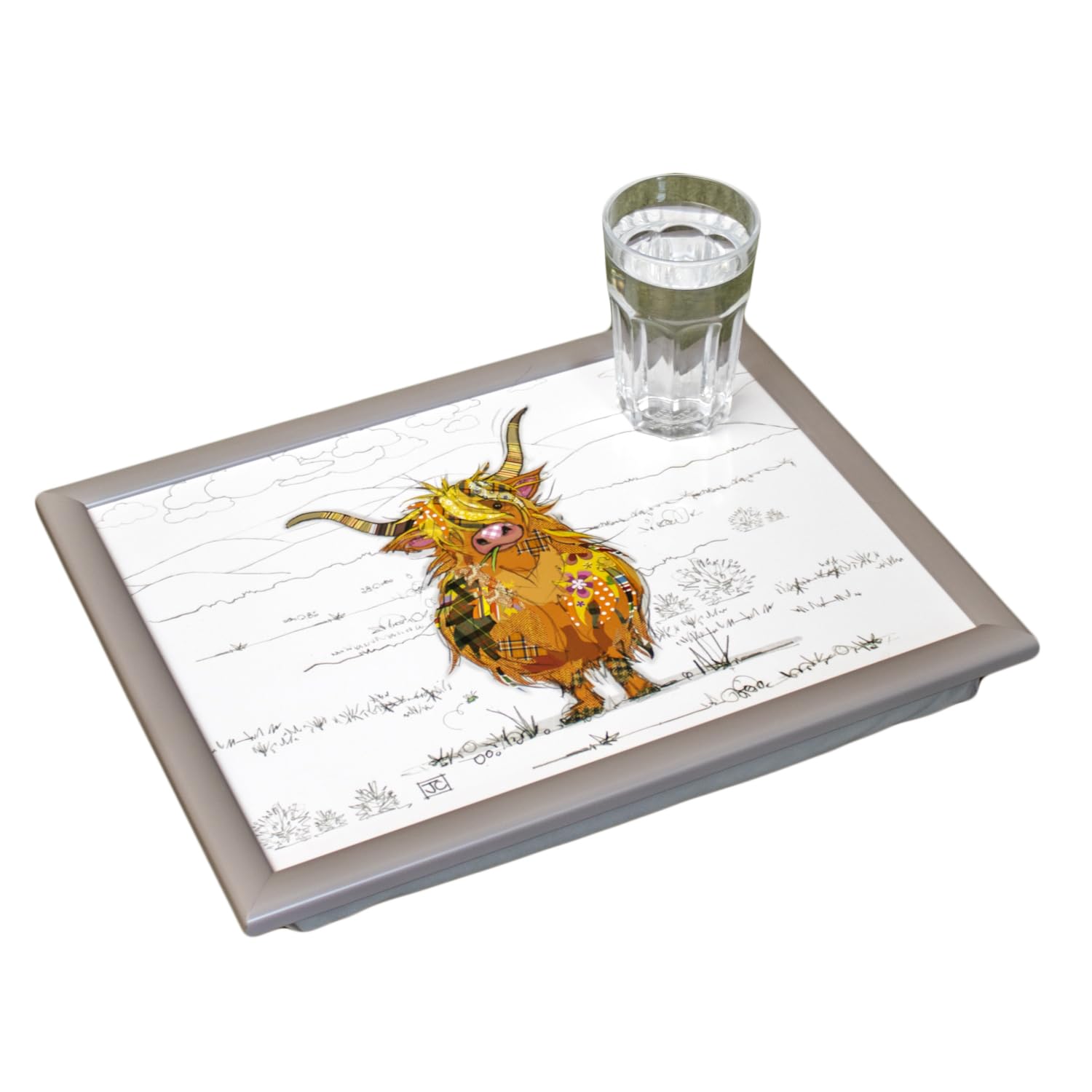 Highland Cow Bug Art Cushioned Lap Tray Wood Animal Art Serving Padded Dinner Bag