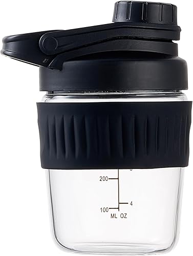 Botella agitadora pequeña de vidrio de 12 onzas, paquete de 4 unidades de vidrio de borosilicato proteína en polvo para gimnasio, mezclas de tazas