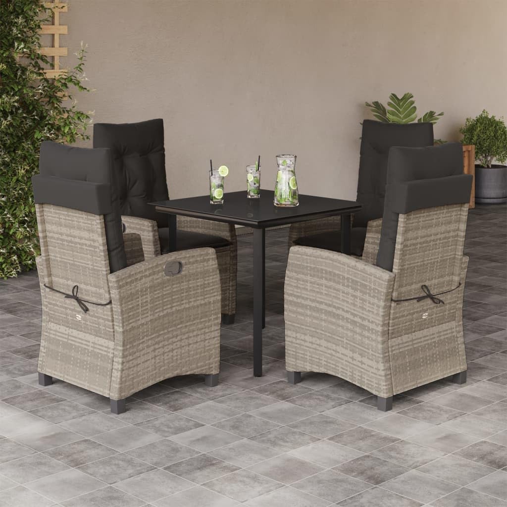 Set da pranzo da giardino, 5 pezzi, in polyrattan, con tavolo e 4