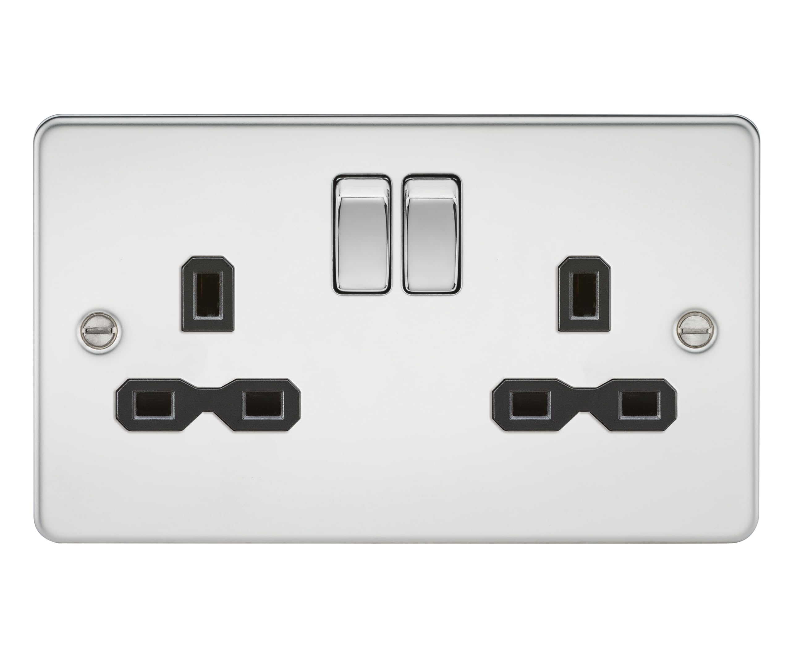 Knightsbridge FPR9000PC Flat Plate DP Switched Socket, Polished Chrome with Black Insert, 13 A, 2G